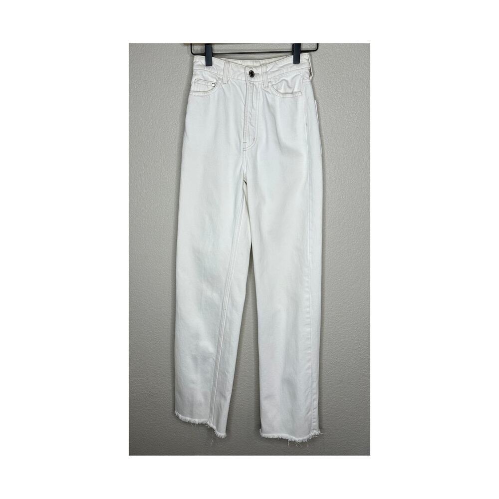 H&M Denim White Wide Leg Barrel Jeans Womens 0 High Rise Rigid Cotton Raw Hem